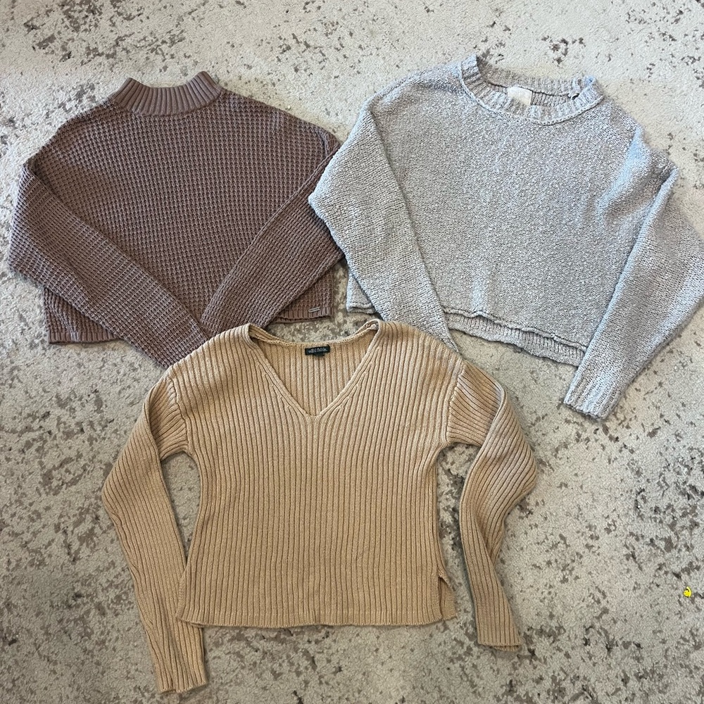 Women's Cropped Sweater Collection - Brown, Gray, Tan